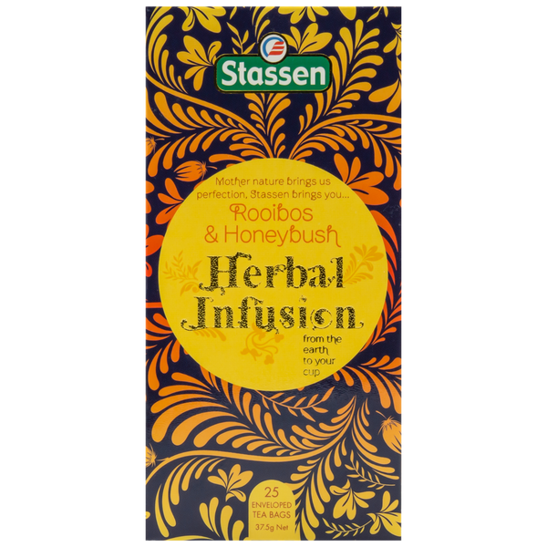 Pionowe opakowanie Stassen Rooibos & Honeybush – delikatny napar z rooibosa i honeybusha.