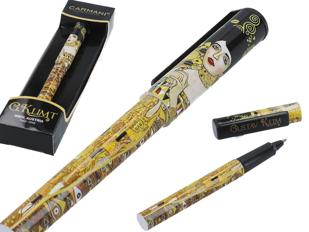 Zbliżenie na zdobiony wzór długopisu inspirowany obrazem Adele Bloch-Bauer Klimta