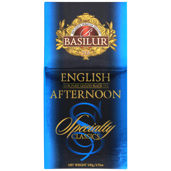 Opakowanie czarnej herbaty Basilur English Afternoon z serii Specialty Classics.