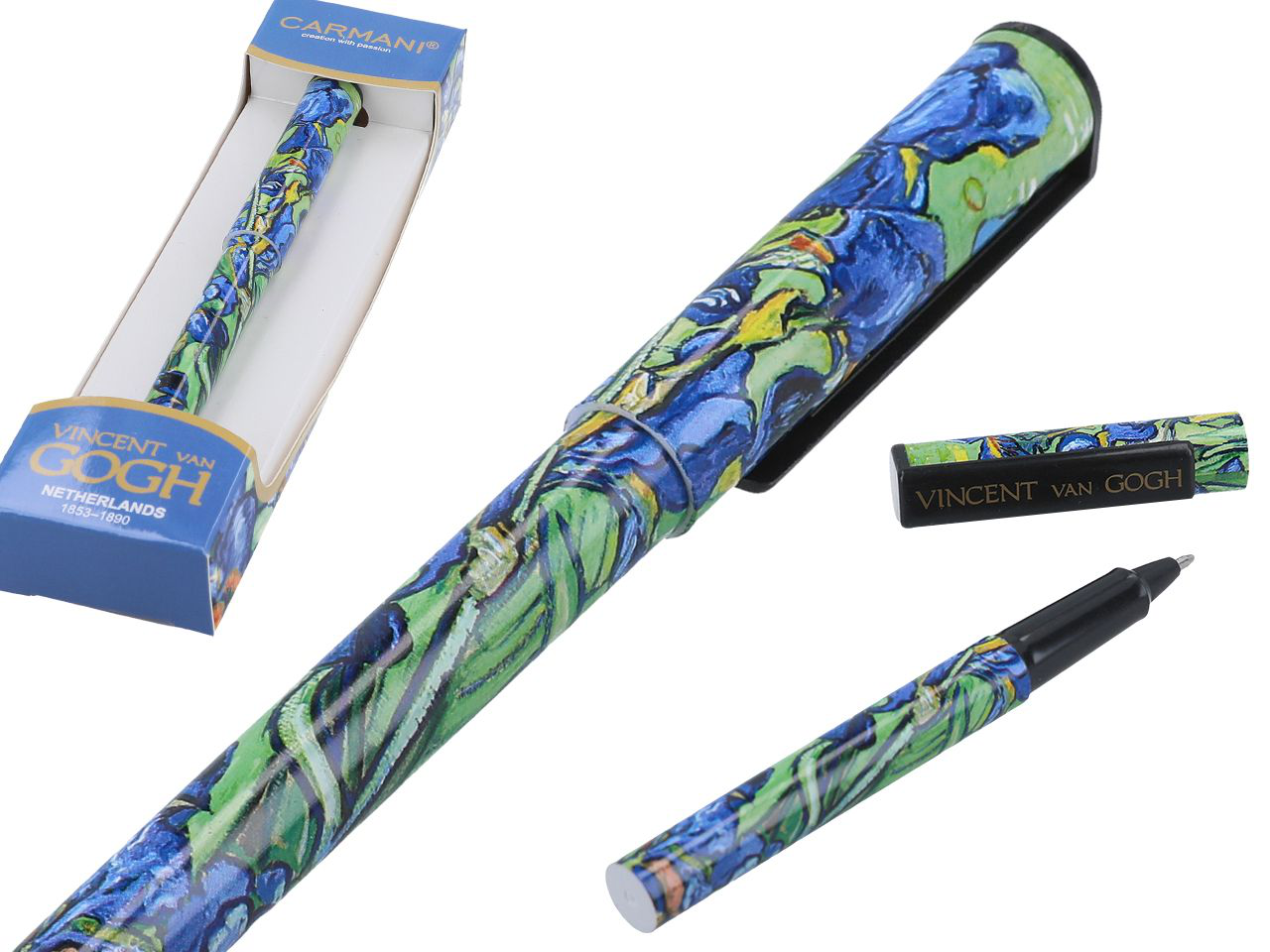 Zbliżenie na wzór długopisu inspirowany obrazem Irysy Van Gogha