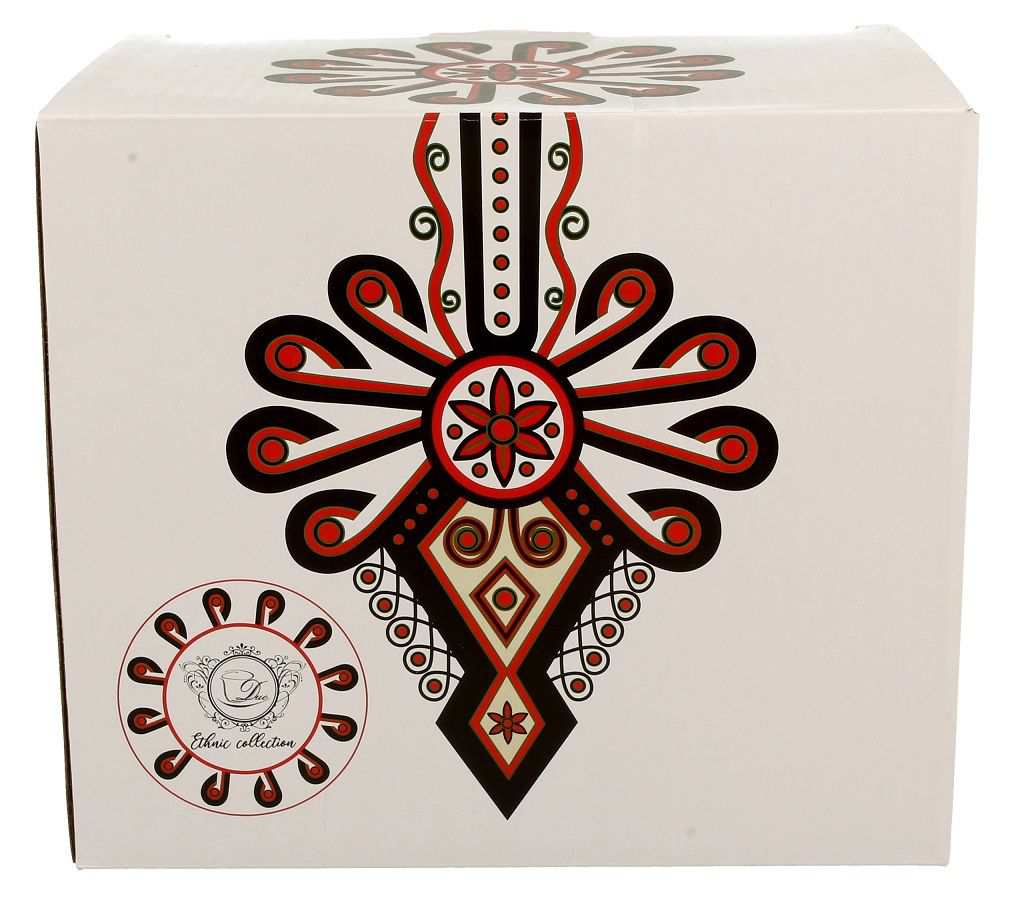 Pudełko z motywem parzenicy w etnicznym stylu, ozdobne opakowanie kubka porcelanowego XXL.