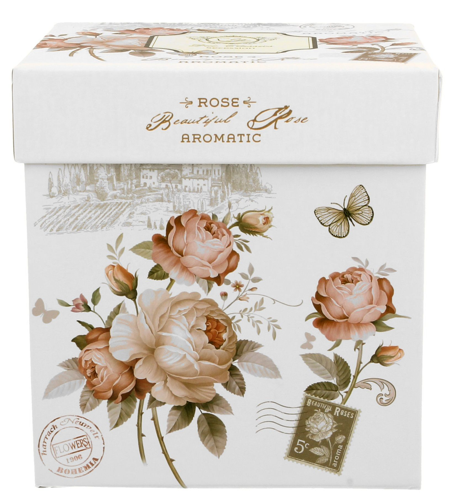 Ozdobne pudełko porcelanowego kubka Secesja z motywem róż.