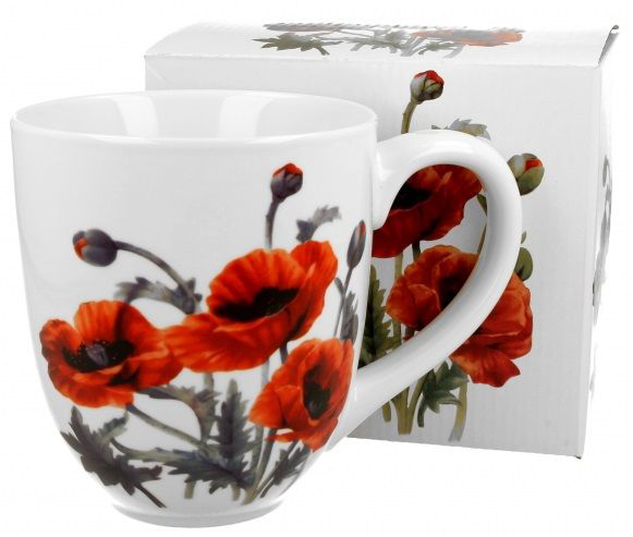 Komplet: kubek porcelanowy XXL Classic Poppies 1000 ml w ozdobnym pudełku prezentowym.