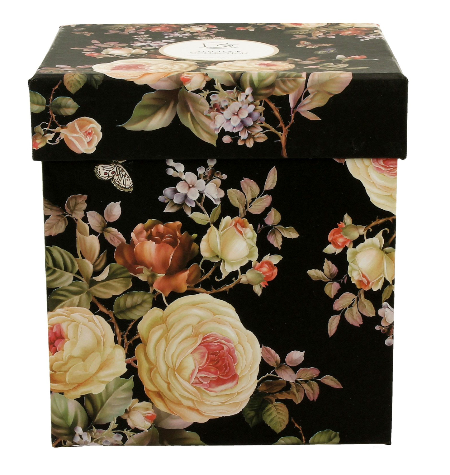 Ozdobne pudełko z kwiatowym motywem róż i motyli do kubka porcelanowego Warda.