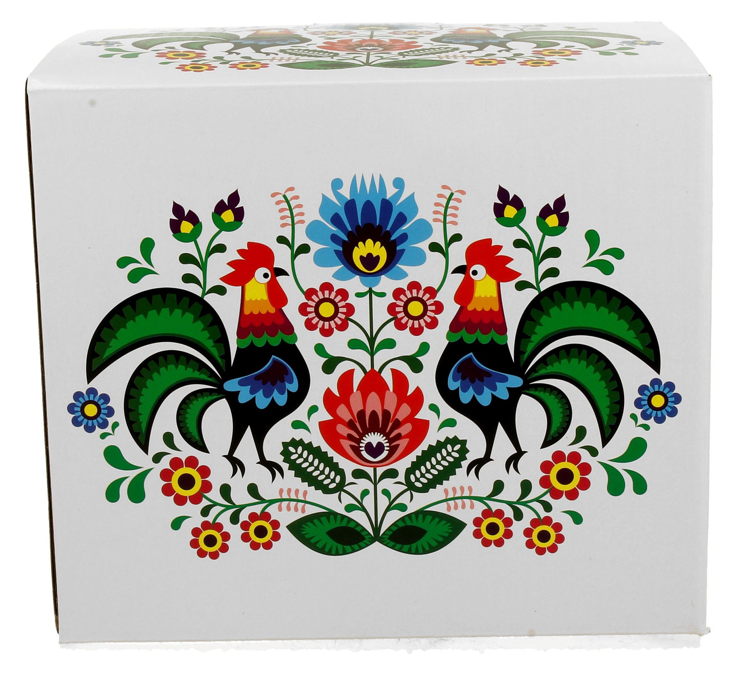 Porcelanowy kubek XXL 1000 ml z motywem folkowym koguta i kwiatów w ozdobnym pudełku.
