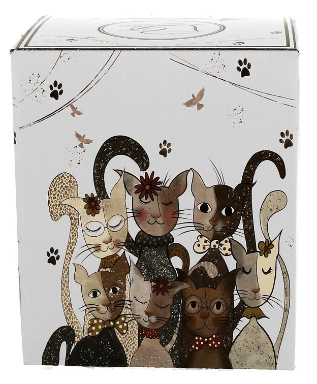 Ozdobne pudełko prezentowe do kubka Cats Family 380 ml z rysunkiem kotów.