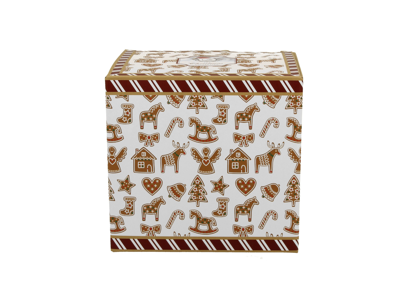 Ozdobne pudełko kubka porcelanowego Gingerbread White ze świątecznym motywem piernikowym