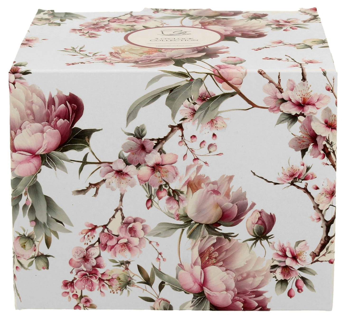 Ozdobne pudełko w pastelowe kwiaty do kubka porcelanowego baryłka Noemi White.