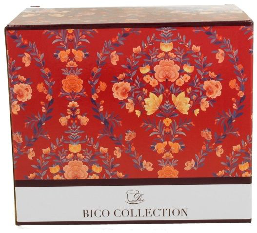 Pudełko prezentowe z kolekcji Bico Collection w czerwone kwiatowe wzory.