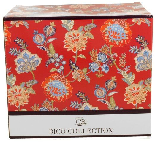 Porcelanowy kubek XXL Sahat Red 1000 ml w ozdobnym pudełku z kwiatowym wzorem.