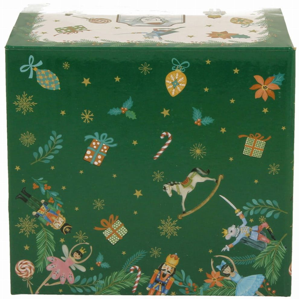 Zielone pudełko prezentowe do kubka Christmas Spirit z motywami bożonarodzeniowymi.