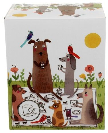 Kubek porcelanowy Psi Świat Psi Piknik 360 ml z zaparzaczem i pokrywką, ozdobne opakowanie.