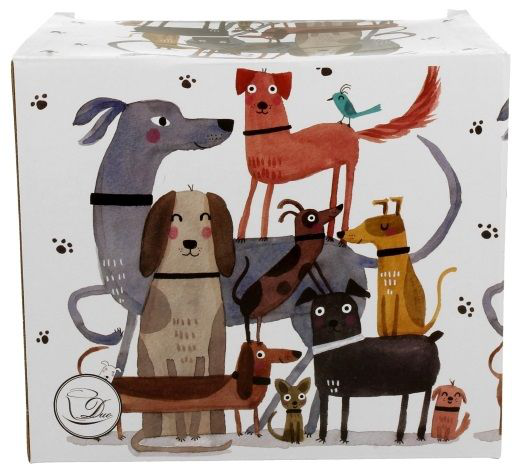 Pudełko z motywem wesołych psów – kubek porcelanowy XXL Psi Świat.