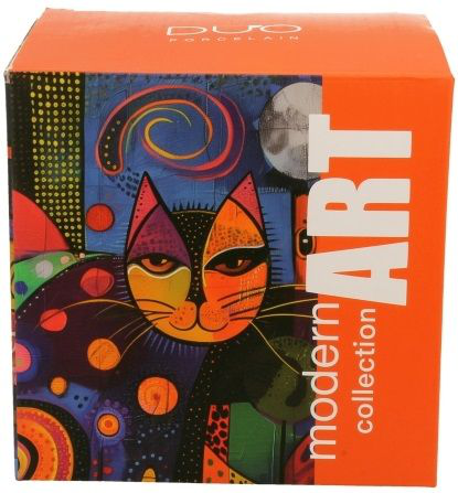 Pudełko prezentowe Modern Cat z intensywnym wzorem kota i geometrycznymi elementami