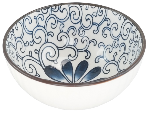 Porcelanowa czarka japońska w niebieskie ornamenty i kwiaty, pojemność 280 ml.