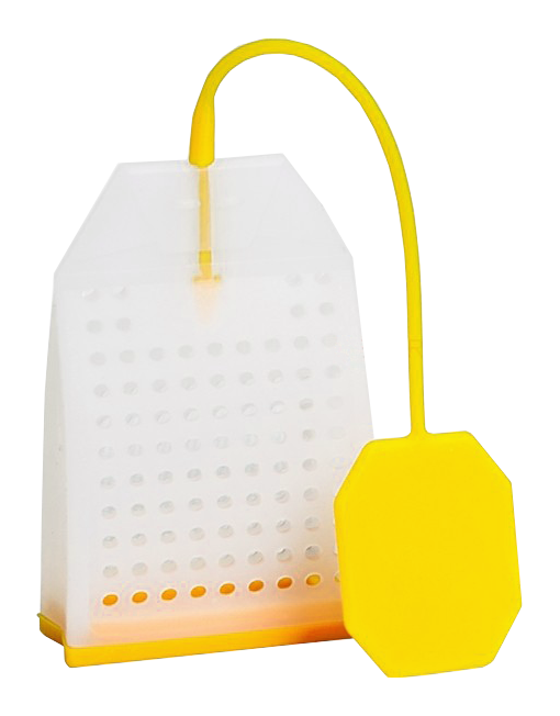 Silikonowy zaparzacz w kształcie żółtej torebki. Wielokrotnego użytku, wygodny i praktyczny. Kup teraz i urozmaić swoje parzenie herbaty!