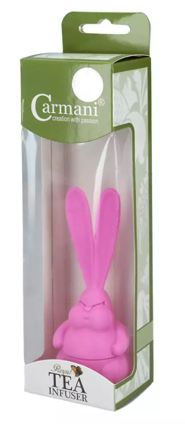 Zaparzacz silikonowy w kształcie różowego królika w opakowaniu