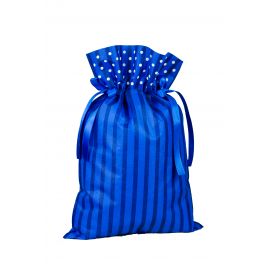 Worek prezentowy - niebieski w paski i białe kropki - 40 x 56 cm