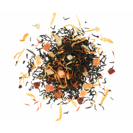 Czarna herbata cejlońska z dodatkiem papai, krokosza barwierskiego, nagietka, aromatu pomarańczy, cynamonu, goździków i wanilii