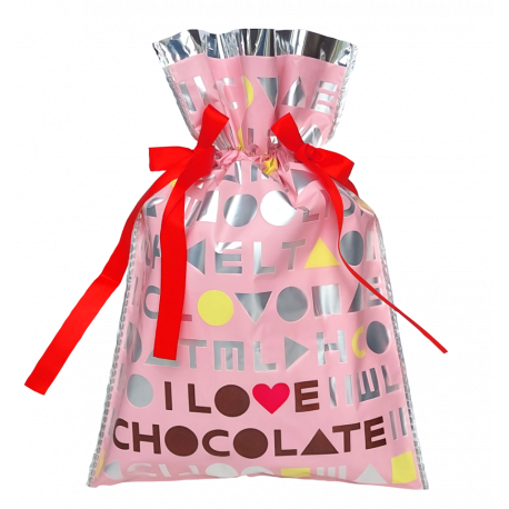 Worek prezentowy - I love chocolate różowy - 20 x 30 cm