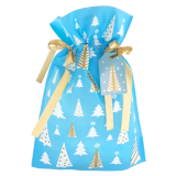 Worek prezentowy - niebieski - las choinek 50x60