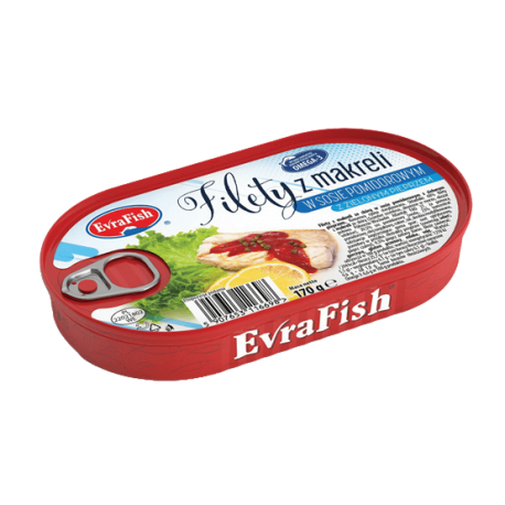 EvraFish - Filety z makreli w sosie pomidorowym z zielonym pieprzem - 170 g