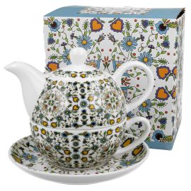 Porcelanowy dzbanek z filiżanką i spodkiem KASZUBSKI - 350ml / 310ml