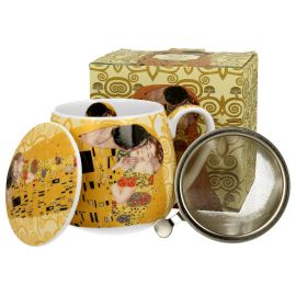Kubek z zaparzaczem baryłka THE KISS G. Klimt - ecru - 430 ml