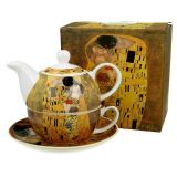 Porcelanowy dzbanek z filiżanką i spodkiem KISS CLASSIC Gustav Klimt - 350ml / 310ml