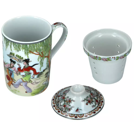 Kubek porcelanowy GEJSZA z zaparzaczem i pokrywką WZÓR 2 - 250 ml