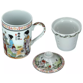 Kubek porcelanowy GEJSZA z zaparzaczem i pokrywką WZÓR 3 - 250 ml