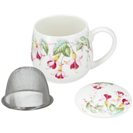 Kubek porcelanowy FLORAL STORY 1 z zaparzaczem i pokrywką - 250 ml