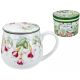 Kubek porcelanowy FLORAL STORY 1 z zaparzaczem i pokrywką - 250 ml