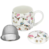 Kubek porcelanowy FLORAL STORY 2 z zaparzaczem i pokrywką - 250 ml