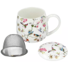 Kubek porcelanowy FLORAL STORY 2 z zaparzaczem i pokrywką - 250 ml