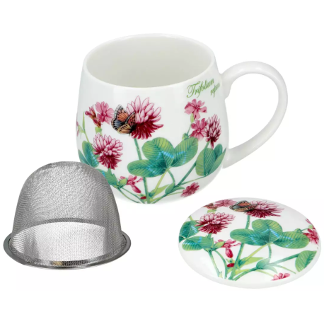 Kubek porcelanowy FLORAL STORY 3 z zaparzaczem i pokrywką - 250 ml