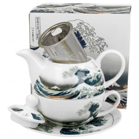 Filiżanka z dzbankiem spodkiem i zaparzaczem THE GREAT WAVE by K. Hokusai - 300/350 ml