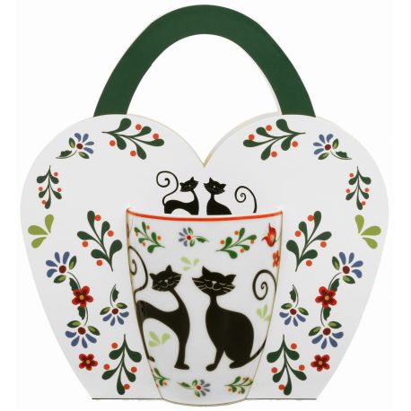 Kubek porcelanowy w koszyczku KOTY ETNO - 360 ml