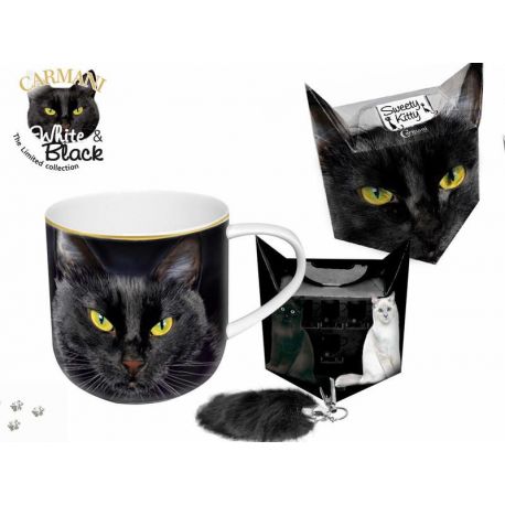 Kubek - czarny kot + pudełko z ogonkiem