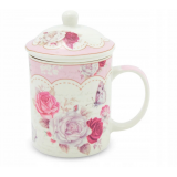 Kubek z zaparzaczem do herbaty - róże - różowy 330ml