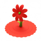 Pokrywka silikonowa na kubek z kwiatkiem - czerwona