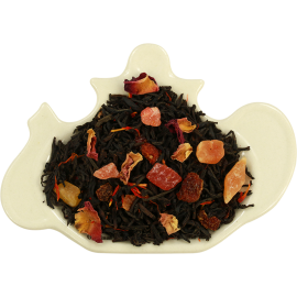 Czarna herbata cejlońska z papają, truskawką, dziką różą, płatkami róż, krokoszem oraz aromatem śmietanki i truskawki - 100 g