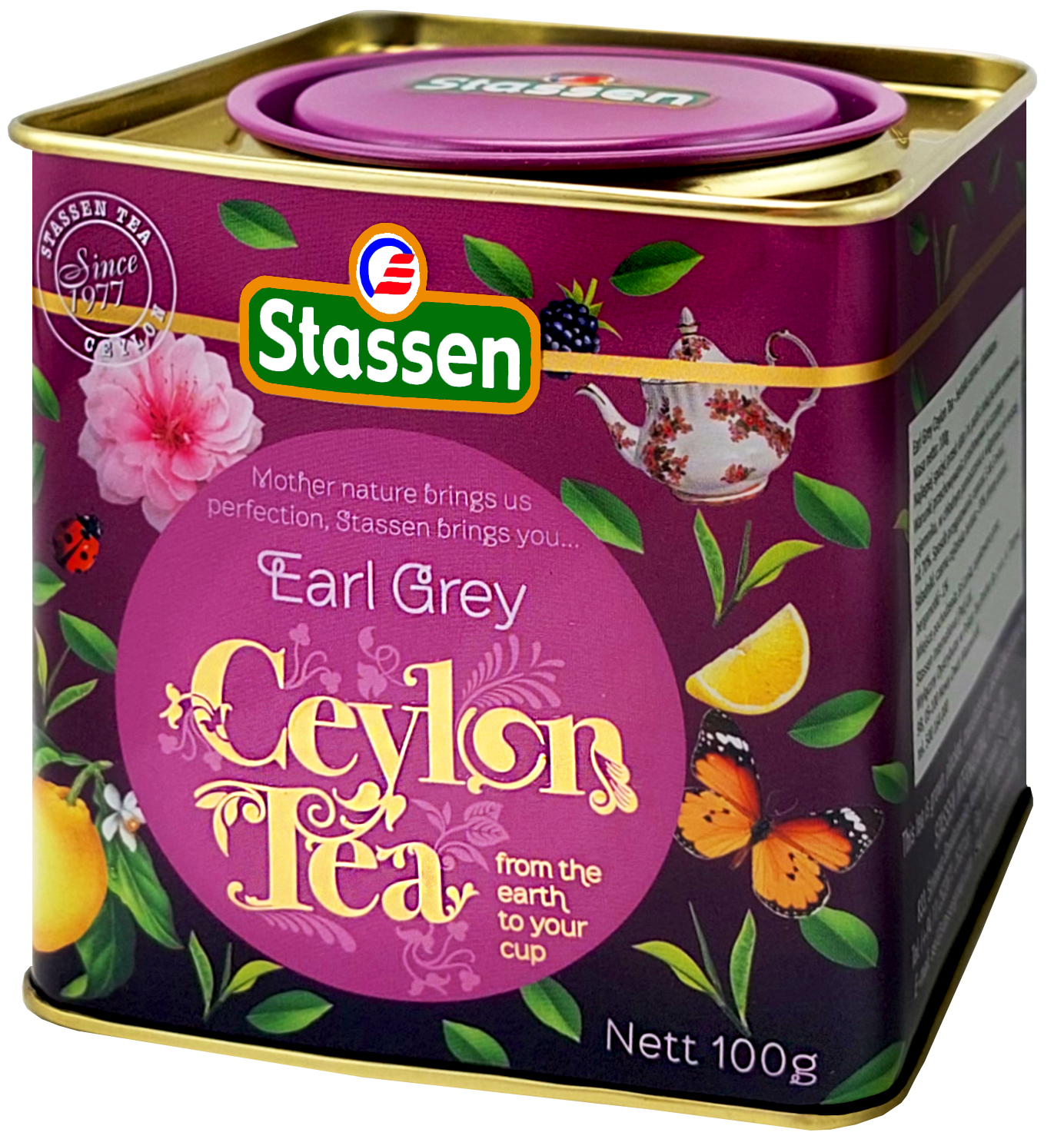 Stylowa puszka Stassen Earl Grey – klasyczny design i intensywny smak Cejlonu.
