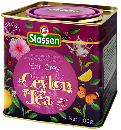 Stylowa puszka Stassen Earl Grey – klasyczny design i intensywny smak Cejlonu.
