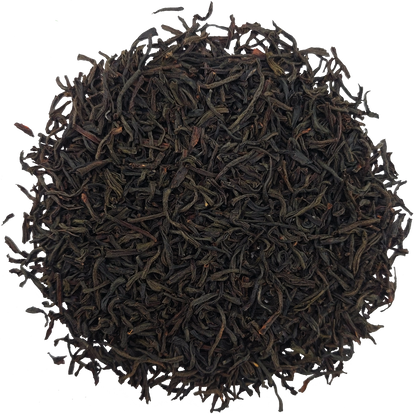 Zbliżenie na liście herbaty Stassen Earl Grey – czarna herbata cejlońska wysokiej jakości.
