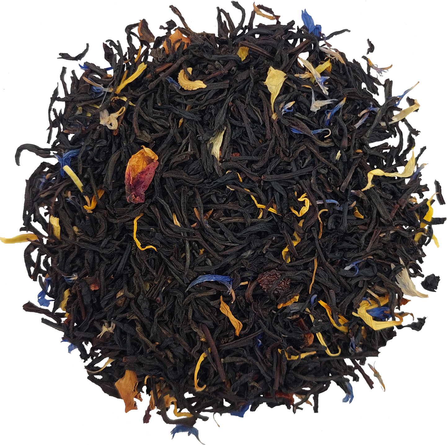 Liściasta herbata czarna Stassen Tropical Mix z płatkami kwiatów i owocowymi dodatkami.