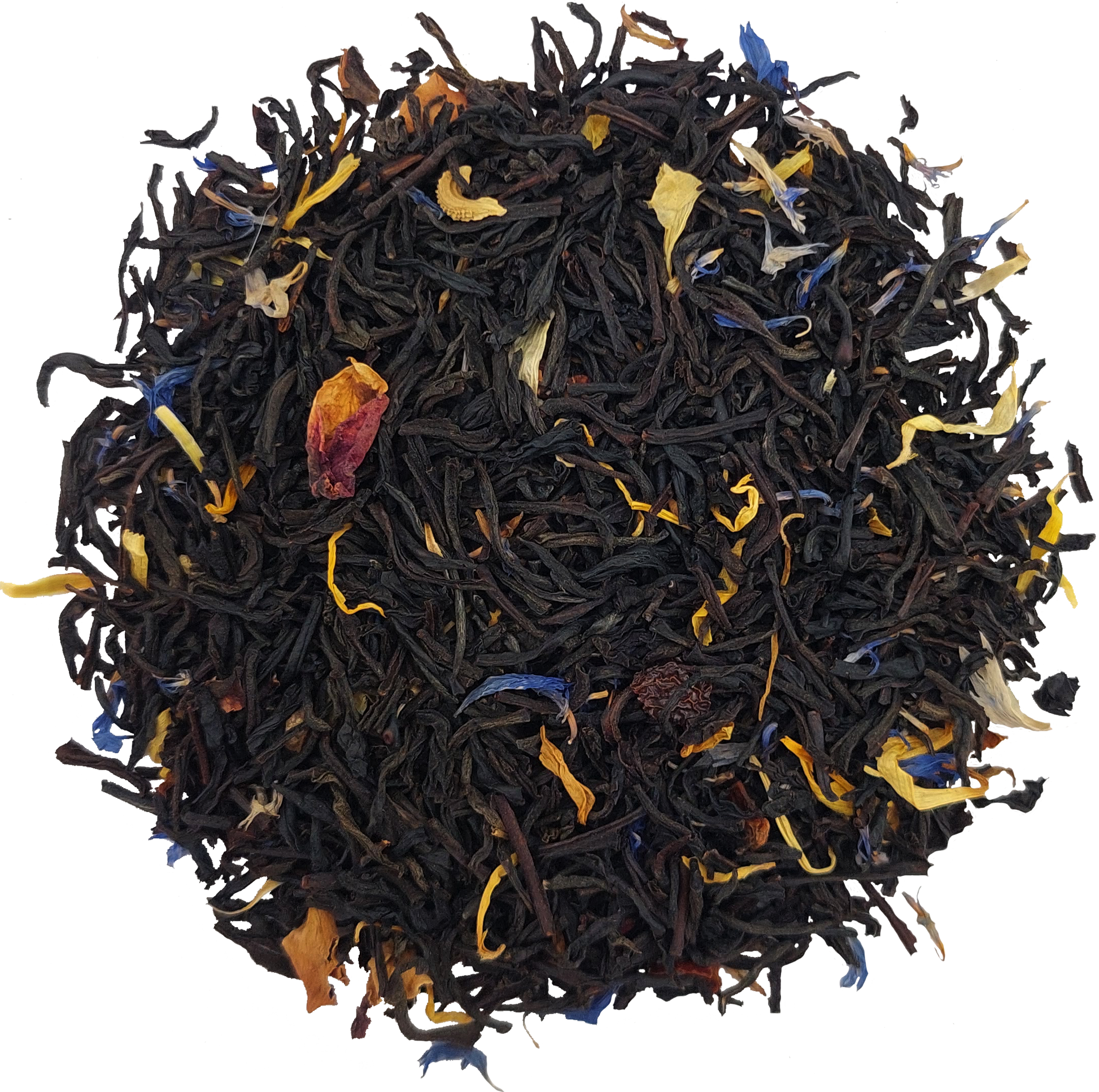 Liściasta herbata czarna Stassen Tropical Mix z płatkami kwiatów i owocowymi dodatkami.