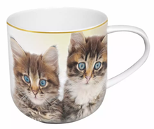 Kubek porcelanowy 500 ml z nadrukiem dwóch kotów o niebieskich oczach.
