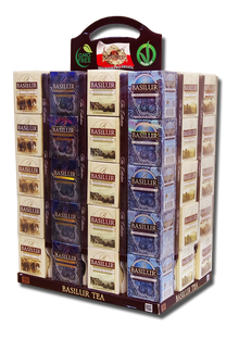 Zestaw herbat Basilur w stojaku ekspozycyjnym z uchwytem, 8 smaków, 400 saszetek