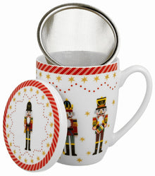 Kubek Christmas Nutcracker 360 ml z metalowym zaparzaczem i porcelanową pokrywką.